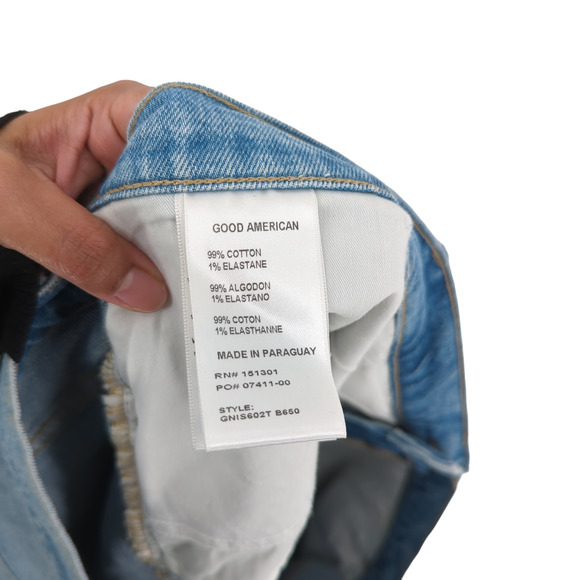 Good American Women 24 Plus Good 90s Shorts Blue 650 High Waist Distressed NEW - Picture 6 of 8